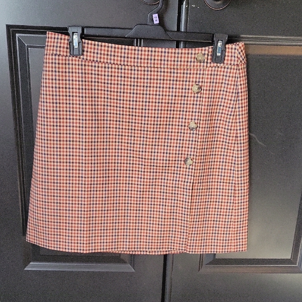 Checkered A-Line Skirt With Buttons